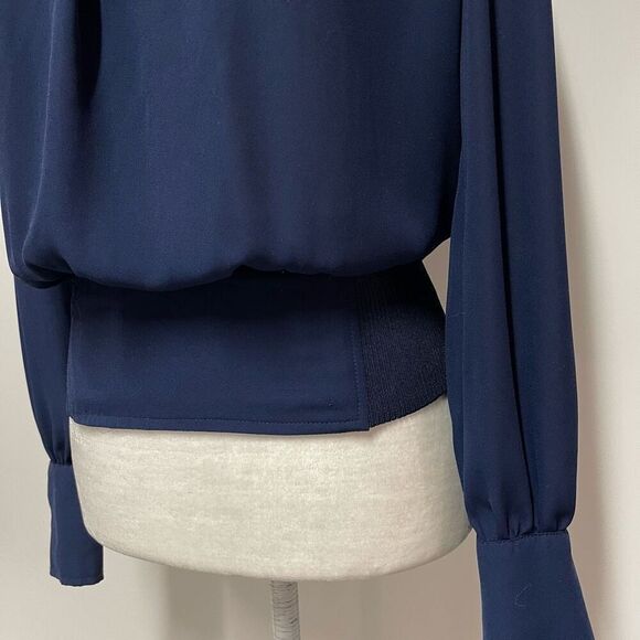 Double Zero Open Back Mock Neck Blouse (Navy Blue) - Small - Picture 3 of 9